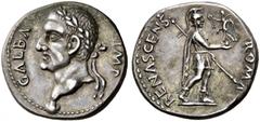 ROMAN COINS THE CIVIL WARS. THE GALBA COLLECTION. GALBA, AD 68-69. Denarius, Spain (Tarraco ?), April - late 68. AR 3.65 g. GALBA IMP Laureate head l., globe at point of bust. Rev. ROMA - RENASCENS Ro