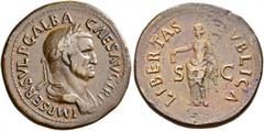 ROMAN COINS THE CIVIL WARS. THE GALBA COLLECTION. GALBA, AD 68-69. Sestertius, August - September 68. AE 27.26 g. IMP SER SVLP GALBA - CAES AVG TR P Draped, laureate bust r. Rev. LIBERTAS - PVBLICA / 