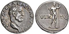 ROMAN COINS THE CIVIL WARS. THE GALBA COLLECTION. GALBA, AD 68-69. Denarius, July 68 - January 69. AR 3.30 g. IMP SER GALBA CAESAR AVG Laureate, draped bust r. Rev. VIR - TVS Youthful, naked male figu