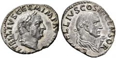 ROMAN COINS THE CIVIL WARS. VITELLIUS, AD 69 (April 19 - December 20). With his father Lucius Vitellius, †AD 52. Denarius. AR 3.05 g. A VITELLIVS GERM IMP AVG TR P Laureate head r. Rev. L. VITELLIVS C