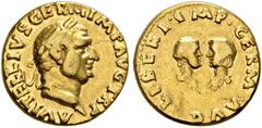 ROMAN COINS THE CIVIL WARS. VITELLIUS, AD 69 (April 19 - December 20). Aureus. AV 5.80 g. A VITELLIVS GERM IMP AVG TR P Laureate head r. Rev. LIBERI IMP GERM AVG The draped busts of the emperor's son 