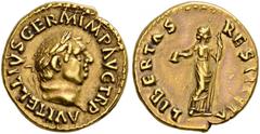 ROMAN COINS THE CIVIL WARS. VITELLIUS, AD 69 (April 19 - December 20). Aureus. AV 7.25 g. A VITELLIVS GERM IMP AVG TR P Laureate head r. Rev. LIBERTAS - RESTITVTA Libertas, wearing long dress, standin