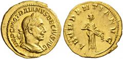 ROMAN COINS COINS OF THE ROMAN EMPIRE. TRAIANUS DECIUS, 249-251. Aureus, Rome. AV. 4,35 g. IMP C M Q TRAIANVS DECIVS AVG Laureate, draped and cuirassed bust r. Rev. ABVNDANTIA AVG Abundantia standing 