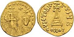 BYZANTINE COINS BYZANTINE EMPIRE. CONSTANS II, 641-668 and CONSTANTINUS IV. Solidus AD 654-659, Constantinople. 8th officina. AV. 4,24 g. dN CONSTANTINVS C CONSTAN Crowned facing busts of Constans on 