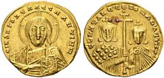 BYZANTINE COINS BYZANTINE EMPIRE. CONSTANTINUS VII PORPHYROGENITUS, 913-959 and ROMANUS II. Solidus AD 945-959, Constantinople. AV. 4,44 g. + IhS XPS REX REGNANTIUM Facing bust of Christ Pantokrator. 