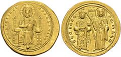BYZANTINE COINS BYZANTINE EMPIRE. ROMANUS III, 1028-1034. Histamenon, Constantinople. AV. 4,39 g. +IhS XIS REX REGNANTINM Christ enthroned facing, wearing nimbus crown, pallium and colobium, raising r