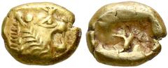 THE OSAKA COLLECTION OF CLASSICAL COINS KINGDOM OF LYDIA. Uncertain Kings, about 650-600 BC. Trite (third stater), electrum. EL 4.65 g. Lion head r., wart on nose. Rev. Two incuse squares. SNG München