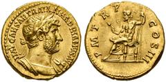 ROMAN COINS COINS OF THE ROMAN EMPIRE. Hadrian, 117-138. Aureus, 119-122. AV 7.21 g. Laureate, draped and cuirassed bust r. Rev. PM TR P - COS III Jupiter, nude to waist, seated l. on throne with high