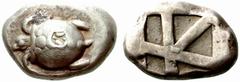 GRIECHISCHE MüNZEN AEGINA No: 4 Schätzpreis/Estimate CHF 500.- d=18 mm AEGINA. Silber-Stater 480-457 v. Chr. Wasserschildkröte. // 5-fach geteiltes Incusum. SNG Delepierre 1522. 12.22 g. Sehr schön+ D