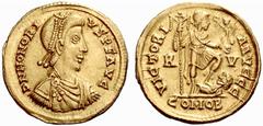 COINS OF THE ROMAN EMPIRE Honorius, 393-423 No: 40 Schätzpreis/Estimate CHF 750.- d=21 mm Honorius, 393-423. Solidus 402/406, Ravenna. Bust right // Standing emperor. RIC 1287; Fr. 904. 4.46 g. Gold. 