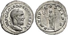 COINS OF THE ROMAN EMPIRE. Pupienus, AD 238. Denarius. AR 3.04 g. IMP C M CLOD PVPIENVS AVG Laureate, draped and cuirassed bust r. with long beard, seen from rear. Rev. PM TR P - COS II PP Felicitas, 