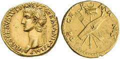 ROMAN COINS COINS OF THE ROMAN EMPIRE. NERO CLAUDIUS DRUSUS, father of Claudius, died 9 BC. Aureus, struck by Claudius, 41-42. AV 7.71 g. NERO CLAVDIVS DRVSVS GERMANICVS IMP Laureate head l. Rev. DE G
