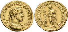 ROMAN COINS COINS OF THE ROMAN EMPIRE. ELAGABAL, AD 218-222. Aureus, n.d. AV 6.16 g. IMP ANTONINVS PIVS AVG Laureate, draped bust r., horn on the fore-head. Rev. INVICTVS SACERDOS AVG Elagabal, as pri