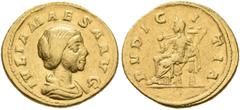 ROMAN COINS COINS OF THE ROMAN EMPIRE. JULIA MAESA, grand-mother of Elagabalus, died AD 224. Aureus, n.d. AV 6.25 g. IVLIA MAESA AVG Draped bust r. Rev. PVDIC - ITIAPudicitia, wearing long dress and v