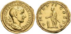 ROMAN COINS COINS OF THE ROMAN EMPIRE. GORDIANUS III PIUS, AD 238-244. Aureus, 240. AV 4.97 g. IMP CAES M ANT GORDIANVS AVG Laureate, draped and cuirassed bust r. Rev. PM TR P II COS PP Gordian, togat