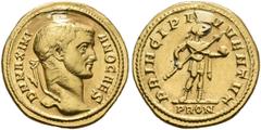 ROMAN COINS COINS OF THE ROMAN EMPIRE. GALERIUS MAXIMIANUS, Caesar AD 293-305. Aureus, Rome, 294. AV 5.52 g. DN MAXIMI - ANO CAES (sic !). Laureate head r. Rev. PRINCIPI - IVVENTVT (sic !) / PROM Gale