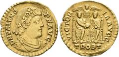 ROMAN COINS COINS OF THE ROMAN EMPIRE. VALENS, AD 364-378. Solidus, Treveri, 373. AV 4.45 g. DN VALENS - PF AVG Draped, cuirassed bust r. with rosette diadem. Rev. VICTOR - IA AVGG / TROBT Two emperor