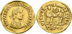 ROMAN COINS COINS OF THE ROMAN EMPIRE. VALENTINIANUS II, AD 375-392. Solidus, Thessalonica, 380. AV 4.20 g. DN VALENTINIANVS IVN PF AVG Diademed, draped, cuirassed juvenile bust r. Rev. VICTOR - IA AV