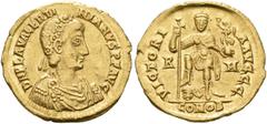 ROMAN COINS COINS OF THE ROMAN EMPIRE. VALENTINIANUS III, AD 425-455. Solidus, Rome, 440-450. AV 4.49 g. DN PLA VALENTI - NIANVS PF AVG Draped, cuirassed bust r., wearing rosette diadem. Rev. VICTORI 