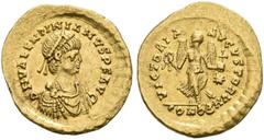 ROMAN COINS COINS OF THE ROMAN EMPIRE. VALENTINIANUS III, AD 425-455. Tremissis, Constantinople, 430-440. AV 1.48 g. DN VALENTINIANVS PF AVG Draped, cuirassed bust r., wearing double pearl diadem. Rev