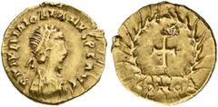 ROMAN COINS COINS OF THE ROMAN EMPIRE. MAJORIAN, AD 457-461. Tremissis, Milan. AV 1.45 g. DN IVL MAIORIANVS PF AVG Draped, cuirassed bust r., wearing double pearl diadem. Rev. Cross within laurel wrea