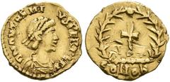 ROMAN COINS COINS OF THE ROMAN EMPIRE. ANTHEMIUS, AD 467-472. Tremissis, Milan. AV 1.45 g. DN ANTHEMI - VS PERPER AV Draped, cuirassed bust r., wearing double pearl diadem. Rev. Cross within laurel wr