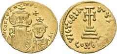 BYZANTINE EMPIRE BYZANTINE EMPIRE. CONSTANS II, AD 641-668. With Constantine IV. Solidus, Constantinople, 654-659. AV 4.44 g. dN CONSTANTINYS C CONSTANTIN Facing busts of Constans, bearded, and of Con