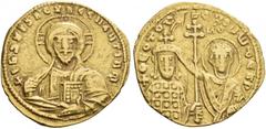 BYZANTINE EMPIRE BYZANTINE EMPIRE. JOHANNES I TZIMISCES, AD 969-976. Histamenon. AV 4.01 g. +IhS XPS RЄX - RЄGnAnTIЧM Facing bust of Christ, nimbate, wearing pallium and colobium, holding Book of Gosp