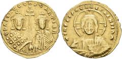 BYZANTINE EMPIRE BYZANTINE EMPIRE. BASILIUS II, AD 976-1025. Histamenon, with his brother Constantine VIII, 977-989. AV 4.30 g. +IhS XPS RЄX - RЄGnAnTIЧM Facing bust of Christ, nimbate, wearing palliu