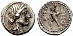 ROMAN COINS IMPERATORIAL COINAGE Denarius (Silver) 47-46 BC, mint moving with Caesar (Africa). Diademed head of Venus right / / Aeneas walking left, carrying Anchises and palladium. Bab. 10; BMC 31; C