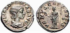 ROMAN COINS COINS OF THE ROMAN EMPIRE Julia Soaemias, mother of Elagabalus, died 222 AD Denarius (Silver) 218-222 AD, Rome. Struck under Elagabalus, 218-222 AD. Draped bust right / / Venus standing le