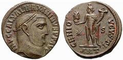 ROMAN COINS COINS OF THE ROMAN EMPIRE Maximinus II Daia, 309-313 AD Follis (Bronze) 312 AD, Antioch. Laureate bust right // Genius standing left, holding head of Sol and cornucopia. Coh. 21; RIC 164b.
