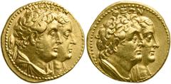 GREEK COINS GREEK COINS. PTOLEMAIC KINGDOM OF EGYPT. PTOLEMY II PHILADELPHUS, king, 285-246 BC. Mnaieion (octadrachm), gold, about 272-270. AV 27.82 g. ΑΔΕΛΦΩΝ Jugate busts r. of Ptolemy II, wearing c
