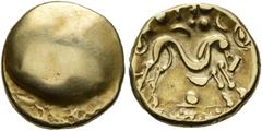 CELTIC COINS CELTIC COINS. BELGICA. AMBIANI. Stater, gold, about 60-40 BC. AV 6.17 g. Plain. Rev. Horse galloping r., various symbols and ornaments in field. DT I, 67, 241; Scheers, TNC 334, série 24.