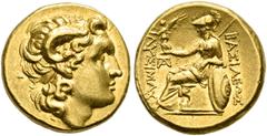 GREEK COINS KINGDOM OF THRACE.   LYSIMACHUS, king 323-281 BC. Stater, gold, uncertain mint, about 300-280. AV 8.49 g. Head r. of deified Alexander the Great with diadem and rams horn (of Zeus Ammon). 