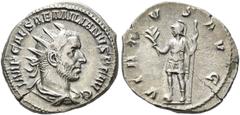 ROMAN COINS COINS OF THE ROMAN EMPIRE.   AEMILIANUS, AD 253. Antoninianus. AR 3.63 g. IMP CAESAR AEMILIANVS PF AVG Radiate, draped and cuirassed bust r., seen from rear. Rev. VIRTVS AVG Virtus, wearin