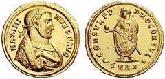 ANTIKE RÖMISCHE MÜNZEN COINS OF THE ROMAN EMPIRE Maximinus II. Daia, 309-313. Aureus 310-311, Antiochia. MAXIMI - NVS P F AVG. Belorbeerte, und mit dem reichverzierten Konsulmantel drapierte Büste nac