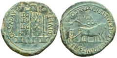 Hispania Antigua CAESARAUGUSTA (Zaragoza). Dupondio. (Ae. 20,24g/34mm). 27 a.C.-14 d.C. (FAB-310). Anv: Vexillum entre dos estandartes, entre ellos: LEG-IV/LEG-VI/LEG-X, alrededor leyenda: AVGVST DIVI