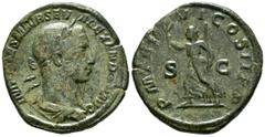 Imperio Romano ALEJANDRO SEVERO. Sestercio. (Ae. 19,06g/31mm). 222-235 d.C. Roma. (RIC 479). Anv: Busto laureado y drapeado de Alejandro Severo a derecha, alrededor leyenda: IMP CAES M AVR SEV ALEXAND