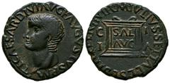 Hispania Antigua ILICI (Elche, Alicante). As. (Ae. 11,33g/28mm). 14-36 d.C. (FAB-1522). Anv: Cabeza de Tiberio a izquierda, alrededor leyenda: TI CAESAR DIVI AVG F AVGVSTVS P M. Rev: Ara con inscripci