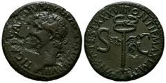 Imperio Romano TIBERIO. As. (Ae. 10,72g/26mm). 35-36 d.C. Roma. (RIC 59). Anv: Cabeza laureada de Tiberio a izquierda, alrededor leyenda: TI CAESAR DIVI AVG F AVGVST IMP VIII. Rev: Caduceo alado, entr