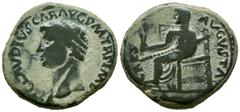 Imperio Romano CLAUDIO I. Dupondio. (Ae. 12,98g/29mm). 41-42 d.C. Roma. (RIC 94a). Anv: Cabeza de Claudio I a izquierda, alrededor leyenda: TI CLAVDIVS CAESAR AVG P M TR P IMP. Rev: Ceres sentado a iz
