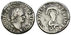 Imperio Romano TITO. Denario. (Ar. 3,28g/18mm). 80 d.C. Roma. (RIC 112). Anv: Cabeza laureada de Tito a derecha, alrededor leyenda: IMP TITVS CAES VESPASIAN AVG P M. Rev: Delfín alrededor de ancla, al