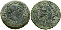 Hispania Antigua EMERITA AUGUSTA (Mérida, Badajoz). Dupondio. (Ae. 23,69g/34mm). 14-36 d.C. (FAB-1026). Anv: Cabeza de Livia a derecha, alrededor leyenda: PERM AVGVSTI SALVS AVGVSTA. Rev: Livia sentad