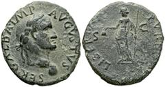 Imperio Romano GALBA. As. (Ae. 10,16g/29mm). 68-69 d.C. Tarraco. (RIC 70). Anv: Cabeza laureada de Galba a derecha, debajo globo, alrededor leyenda: SER GALBA IMP AVGVSTVS. Rev: Libertas estante a izq