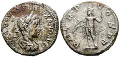 Imperio Romano ALEJANDRO SEVERO. Denario. (Ar. 2,94g/19mm). 223 d.C. Roma. (RIC 19). Anv: Busto laureado y drapeado de Alejandro Severo a derecha, alrededor leyenda: IMP C M AVR SEV ALEXAND AVG. Rev: 