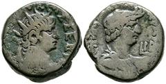 Imperio Romano NERON. Tetradracma. (Ar. 12,86g/22mm). 65-66 d.C. Alejandría. (RPC 5289). Anv: Cabeza radiada de Nerón a derecha, alrededor leyenda griega. Rev: Busto drapeado de Alejandría con casco d