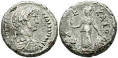 Imperio Romano ADRIANO. Tetradracma. (Ve. 11,55g/23mm). 126-127 d.C. (Año 11). Alejandría. (RPC 5639.17). Anv: Busto laureado y drapeado de Adriano a derecha, alrededor leyenda griega. Rev: Atenas est