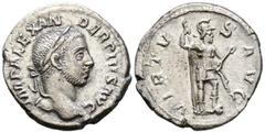 Imperio Romano ALEJANDRO SEVERO. Denario. (Ar. 3,40g/19mm). 222-228 d.C. Roma. (RIC 182). Anv: Busto laureado y drapeado de Alejandro Severo a derecha, alrededor leyenda: IMP C M AVR SEV ALEXAND AVG. 