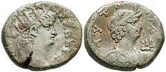 Imperio Romano NERON. Tetradracma. (Ve. 10,29g/25mm). 65-66 d.C. (Año 12). Alejandría, Egipto. (RPC 5289). Anv: Busto radiado de Nerón a derecha con aegis, alrededor leyenda: ΝΕΡΩ ΚΛΑV ΚΑΙΣ ΣΕΒ ΓΕΡ. R